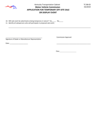 Form TC98-03 Application for Temporary off-site Sale or Display Event - Kentucky, Page 3