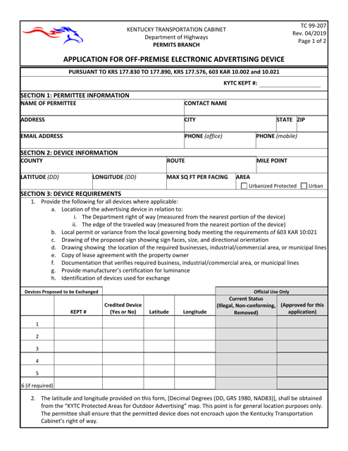 Form TC99-207  Printable Pdf