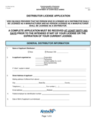 Document preview: Form CG-2 Distributor License Application - Kentucky