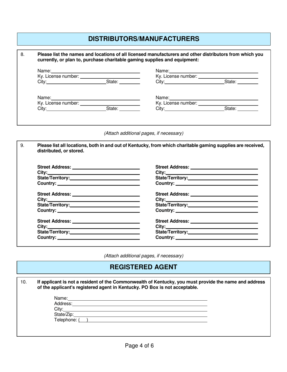 Form CG-2 Distributor License Application - Kentucky, Page 4