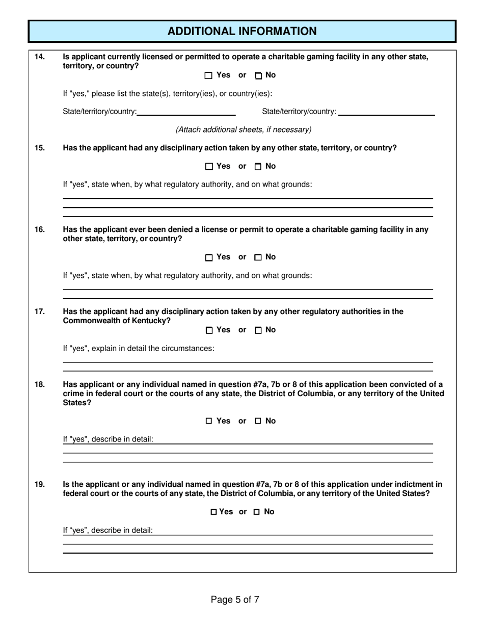 Form CG-4 Facility License Application - Kentucky, Page 5