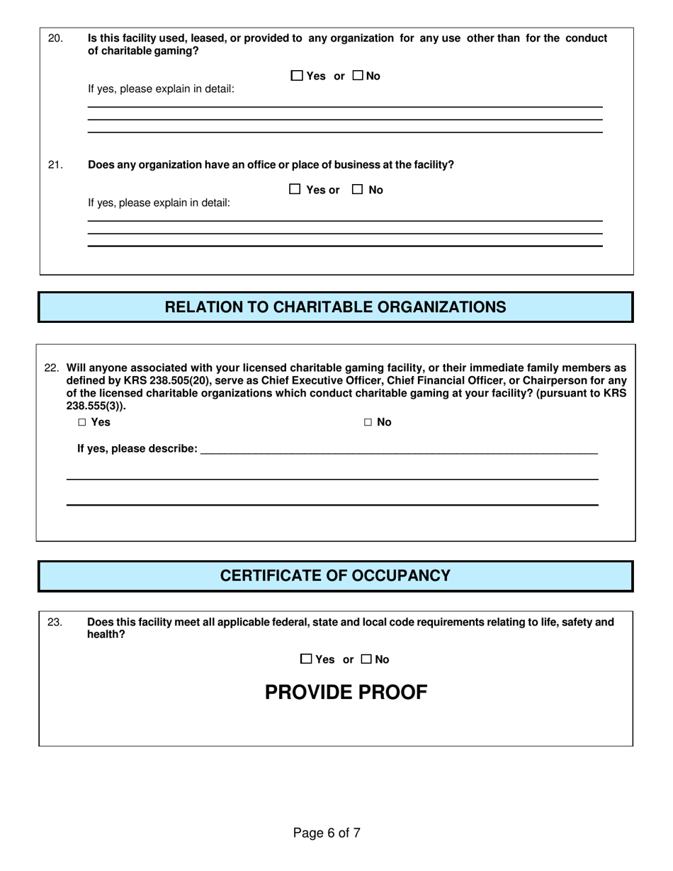 Form CG-4 Facility License Application - Kentucky, Page 6