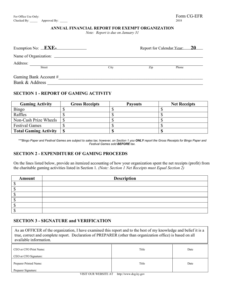 Form CG-EFR Annual Financial Report for Exempt Organization - Kentucky, Page 1