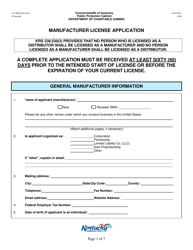 Form CG-3 Manufacturer License Application - Kentucky