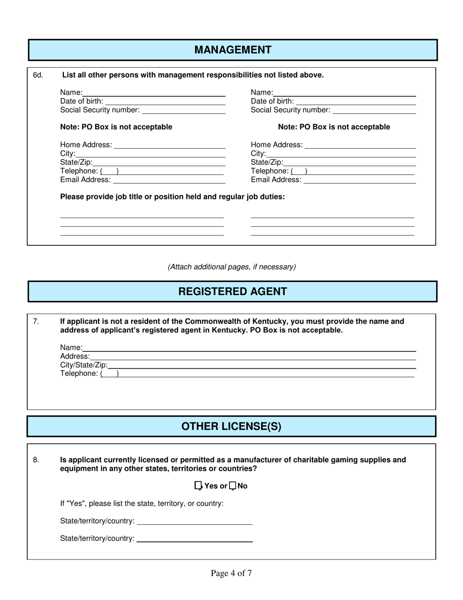 Form CG-3 Manufacturer License Application - Kentucky, Page 4