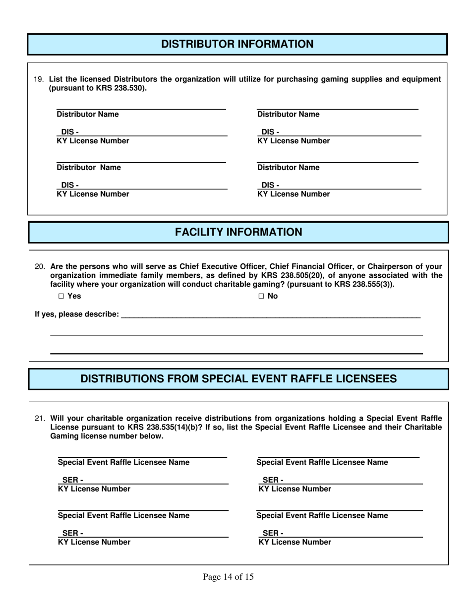 Form CG-1 Charitable Organization License Application - Kentucky, Page 14