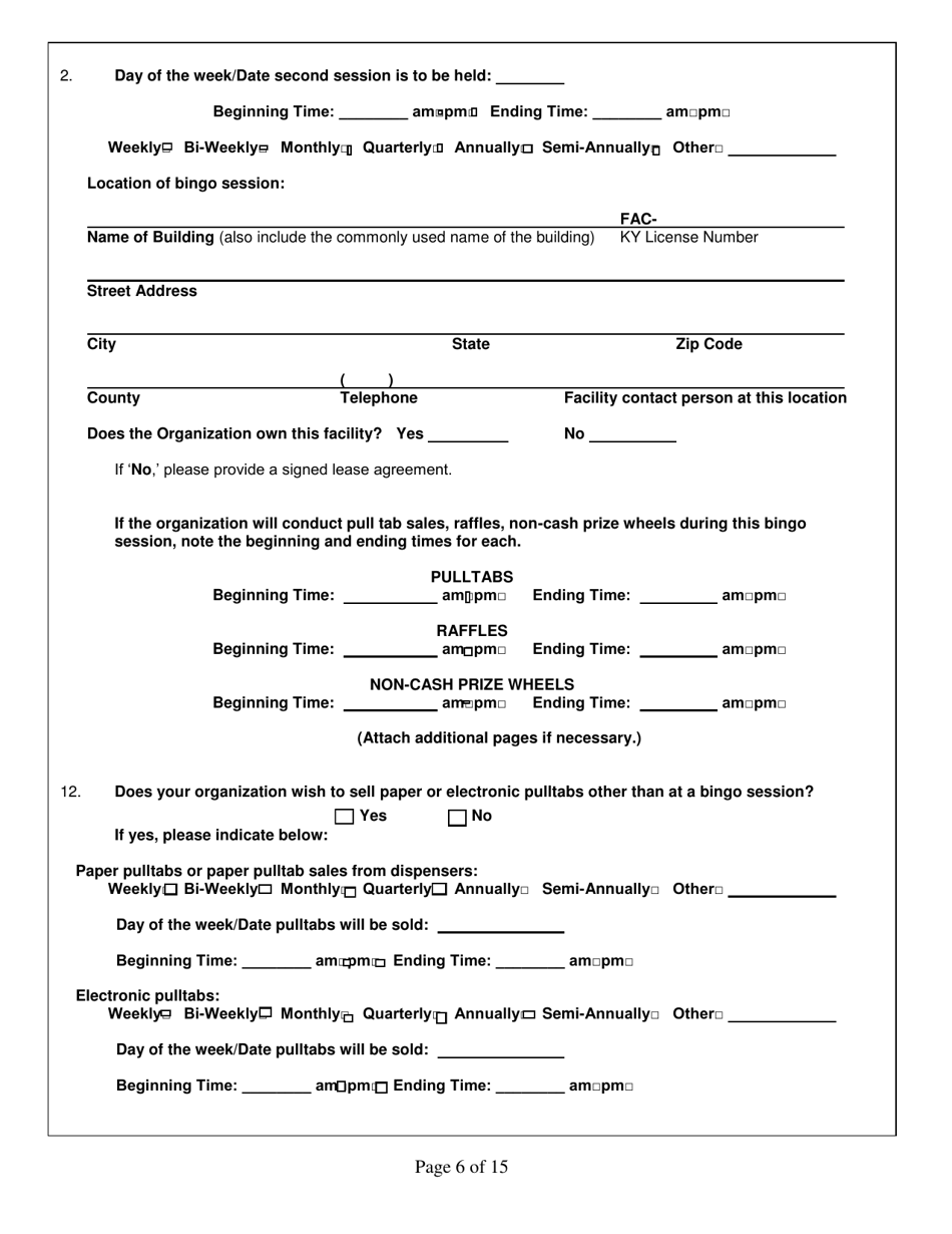 Form CG-1 Charitable Organization License Application - Kentucky, Page 6