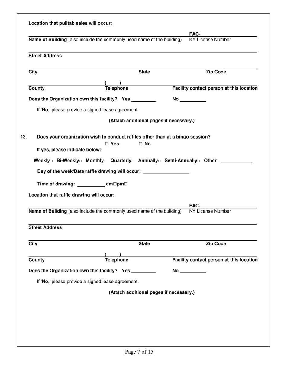 Form CG-1 Charitable Organization License Application - Kentucky, Page 7