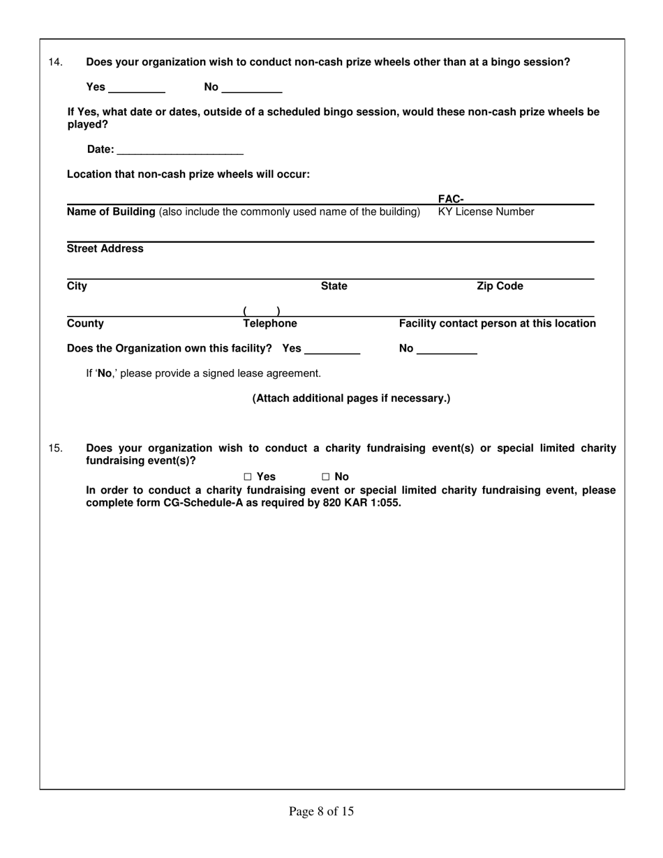 Form CG-1 Charitable Organization License Application - Kentucky, Page 8