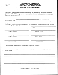 Form DSS-194 &quot;Adoption Visitation Agreement&quot; - Kentucky
