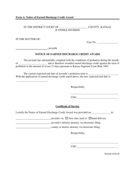 Form A &quot;Notice of Earned Discharge Credit Award&quot; - Kansas