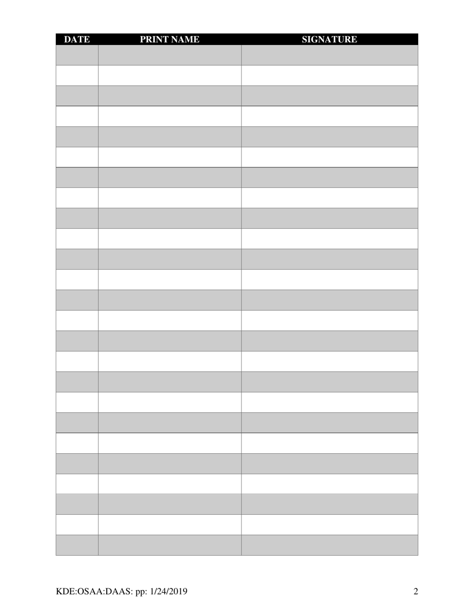 Kentucky State-Required Assessments Nondisclosure Agreement Form Group Signature Sheet - Kentucky, Page 2