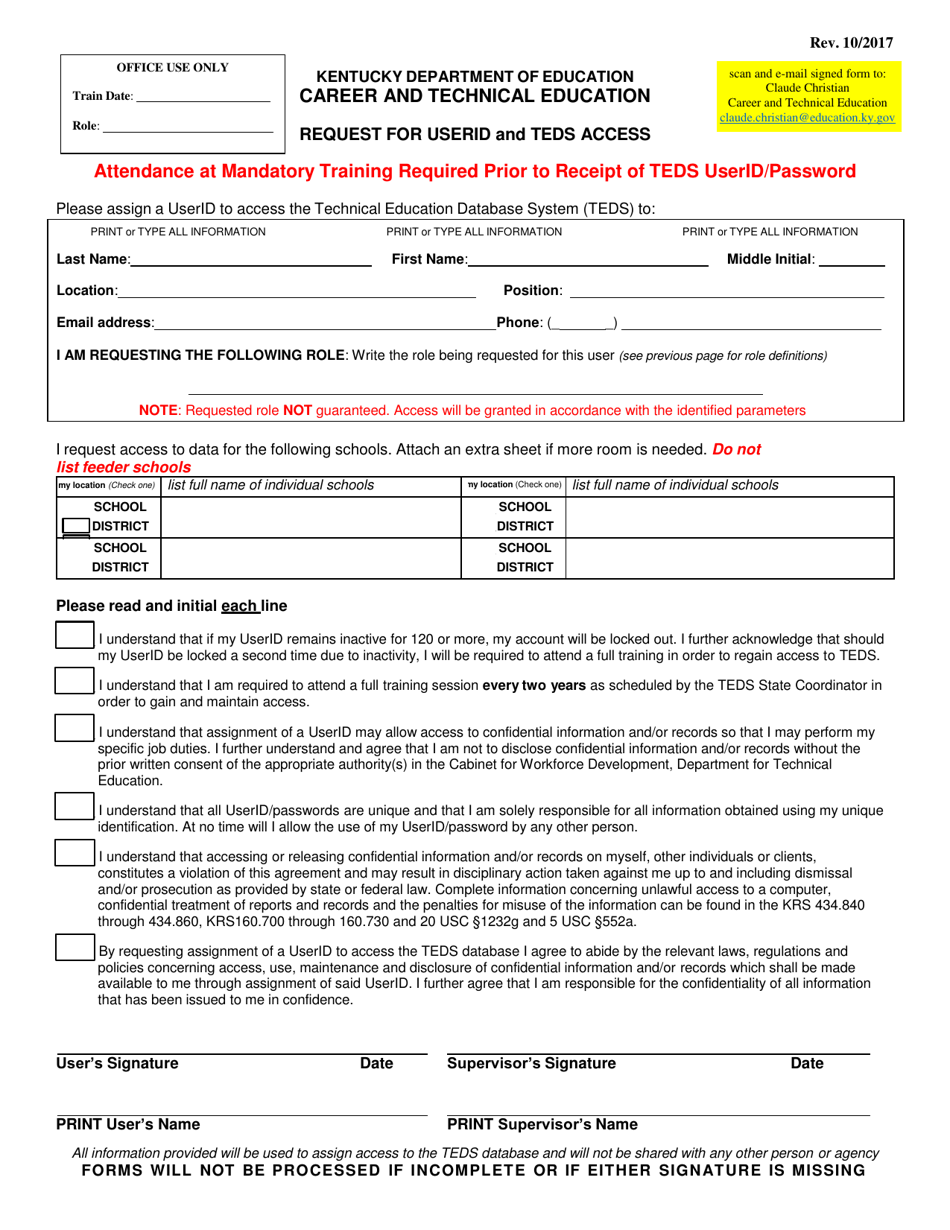 Request for Userid and Teds Access - Kentucky, Page 3