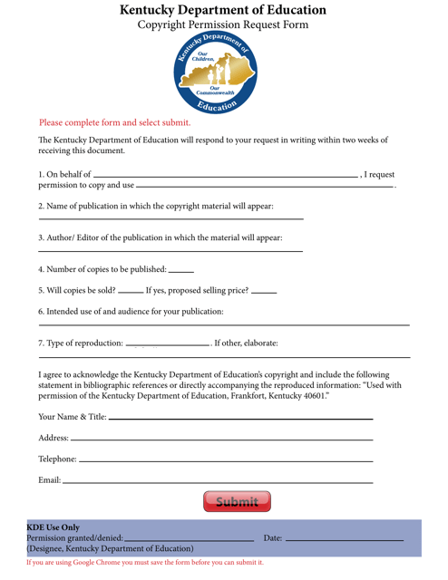 Copyright Permission Request Form - Kentucky
