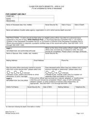 State Form 1 &quot;Claim for Death Benefits - Krs 61.315&quot; - Kentucky