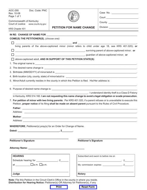 Form AOC-295  Printable Pdf