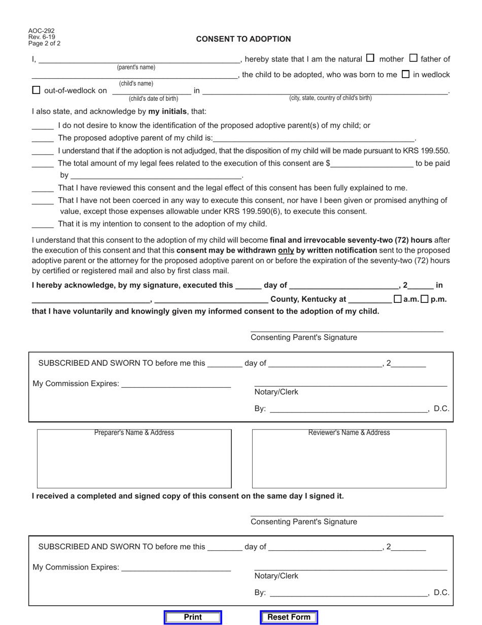 Form AOC-292 - Fill Out, Sign Online and Download Fillable PDF ...