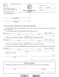 Document preview: Form AOC-706 Hospitalization/Disability Summons - Kentucky