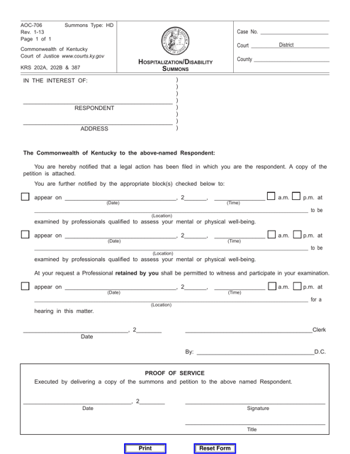Form AOC-706  Printable Pdf