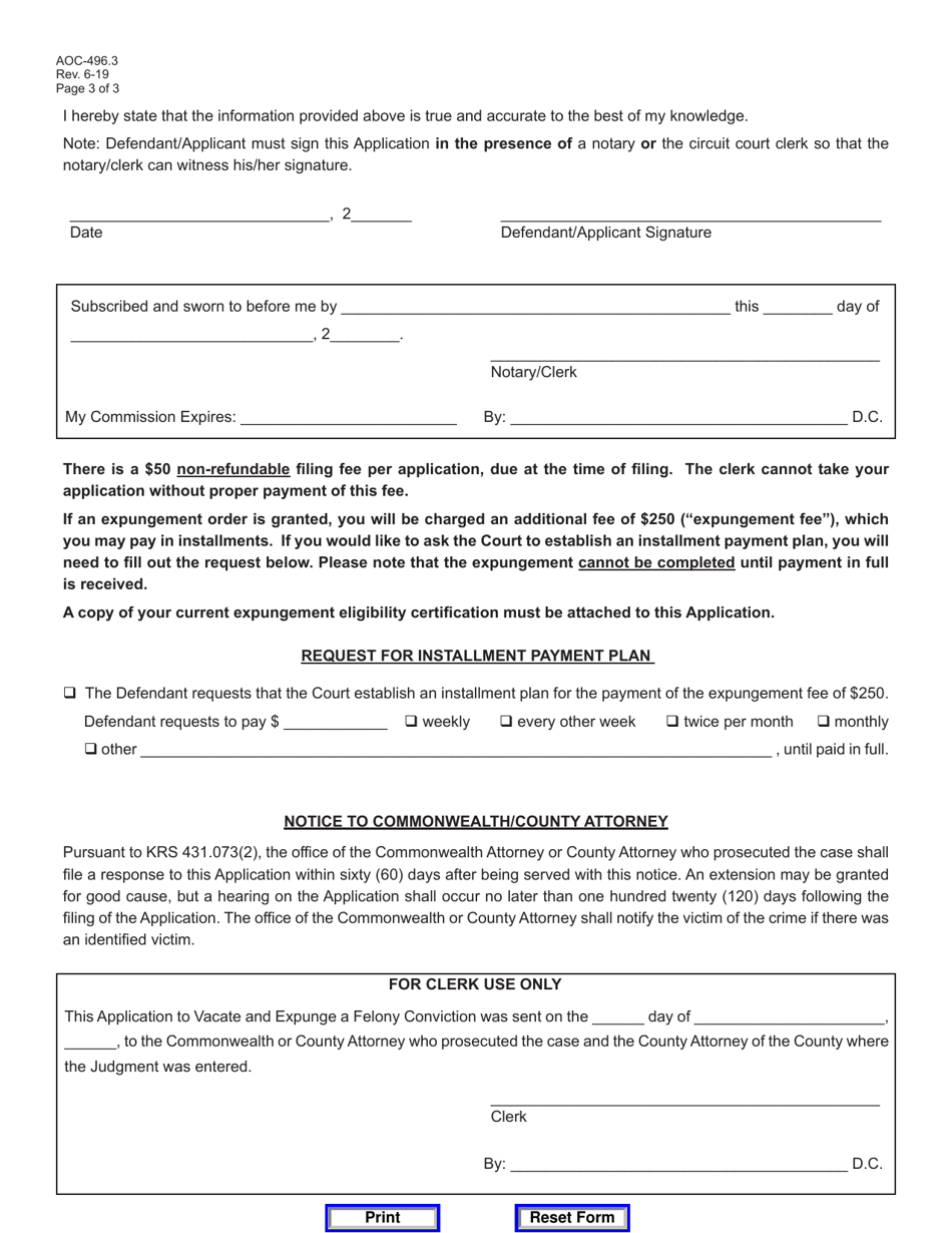 Form AOC-496.3 Download Fillable PDF or Fill Online Application to ...