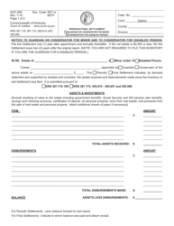 Document preview: Form AOC-856 Periodic/Final Settlement of Guardian/Conservator for Minor/Disabled Person - Kentucky