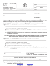 Document preview: Form AOC-BCD-4 Order Granting/Denying Reassignment to Business Court Docket - Kentucky