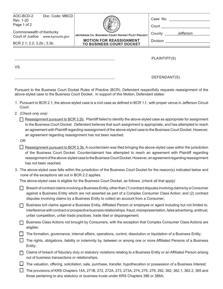 Form AOCBCD2 Fill Out, Sign Online and Download Fillable PDF, Kentucky Templateroller