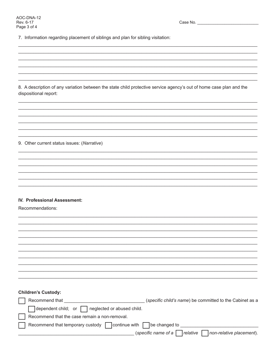 Form AOC-DNA-12 Dependency / Neglect or Abuse Dispositional Report - Kentucky, Page 3