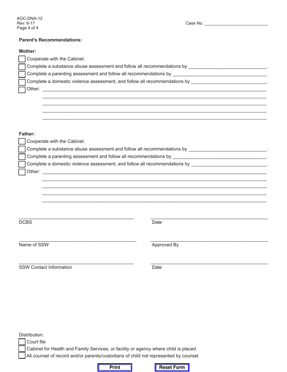 Form AOC-DNA-12 Dependency / Neglect or Abuse Dispositional Report - Kentucky, Page 4