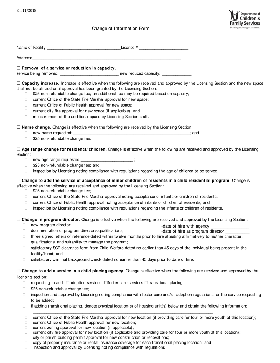 Change of Information Form - Louisiana, Page 1