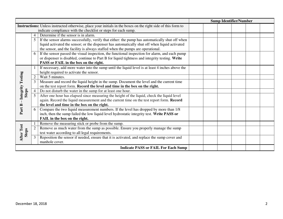 Ust Containment Sump Low Liquid Level Hydrostatic Test Procedures Form - Louisiana, Page 2