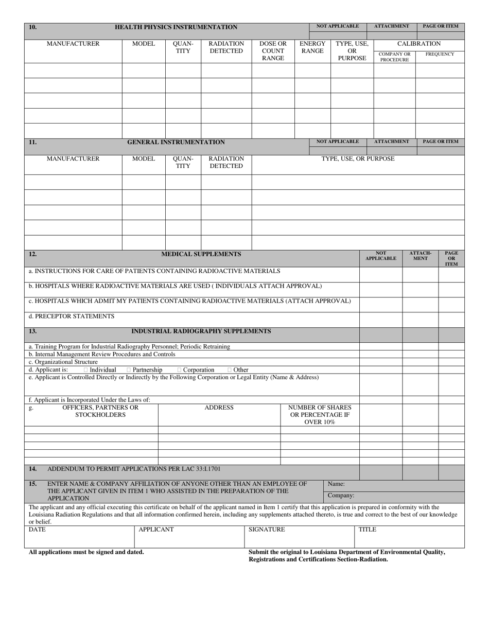 Form DRC11 Application for Radioactive Material License - Louisiana, Page 2