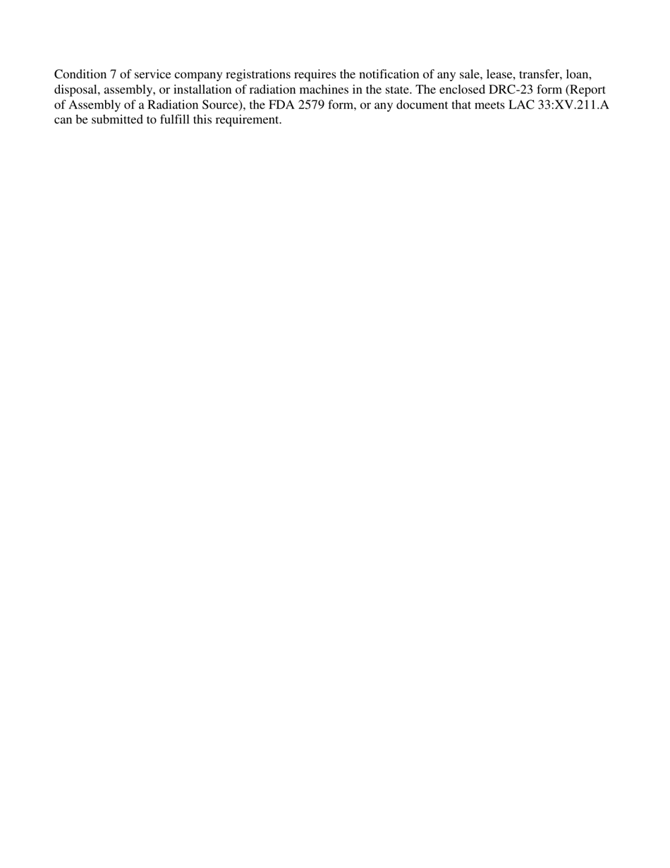 Form DRC-23 Report of Assembly of a Radiation Source - Louisiana, Page 1