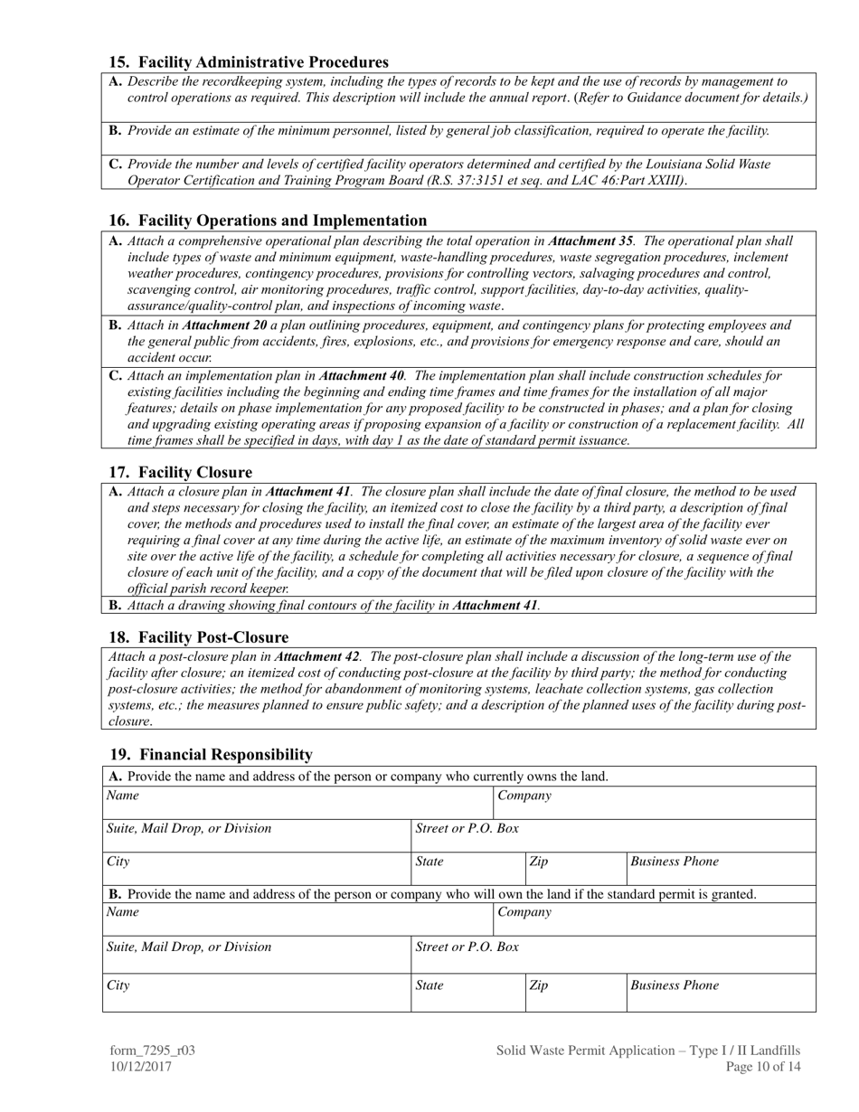 Form 7295 Solid Waste Permit Application - Type I / II Landfills - Louisiana, Page 10