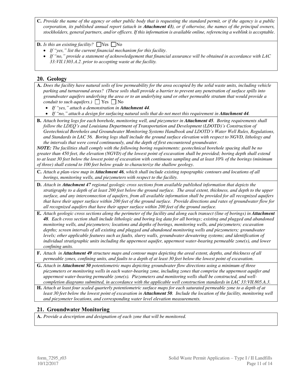 Form 7295 Solid Waste Permit Application - Type I / II Landfills - Louisiana, Page 11