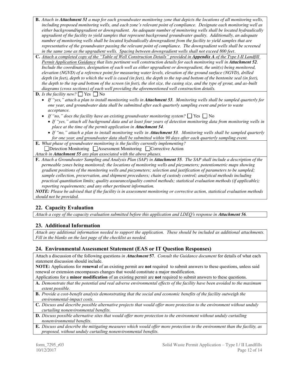Form 7295 Solid Waste Permit Application - Type I / II Landfills - Louisiana, Page 12