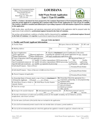Form 7295 Solid Waste Permit Application - Type I/II Landfills - Louisiana