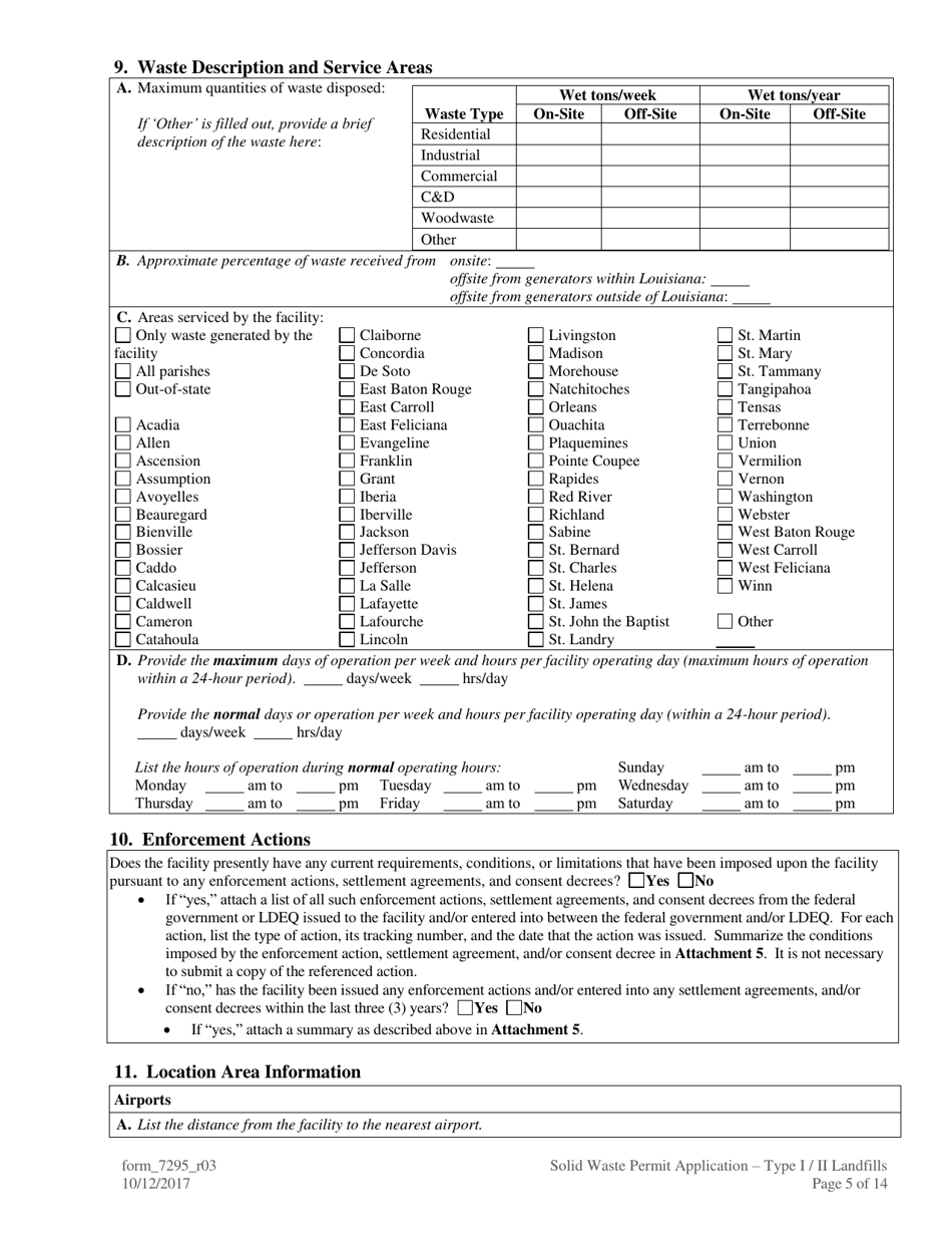 Form 7295 Solid Waste Permit Application - Type I / II Landfills - Louisiana, Page 5