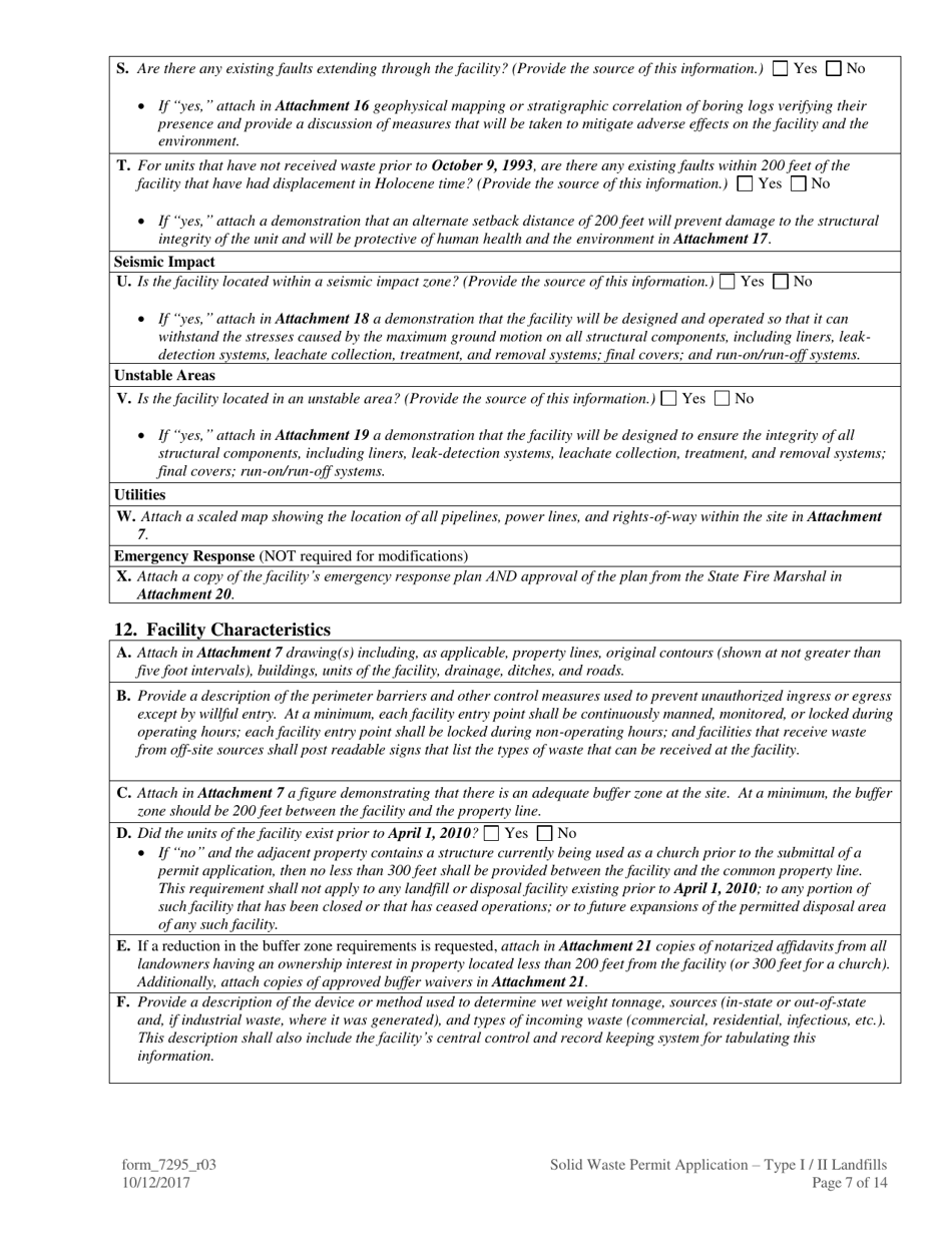 Form 7295 Solid Waste Permit Application - Type I / II Landfills - Louisiana, Page 7