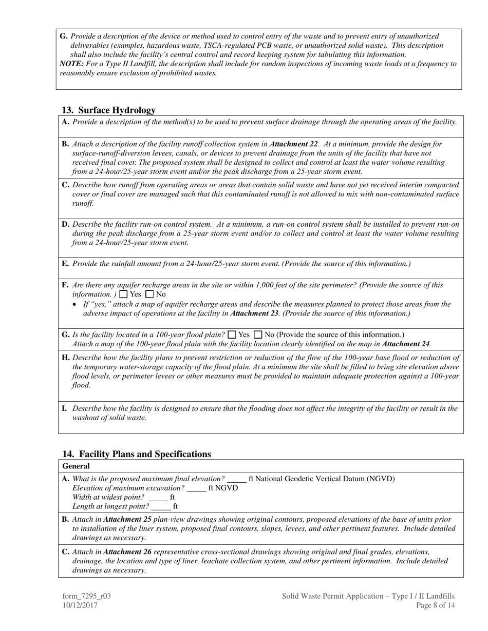 Form 7295 Solid Waste Permit Application - Type I / II Landfills - Louisiana, Page 8