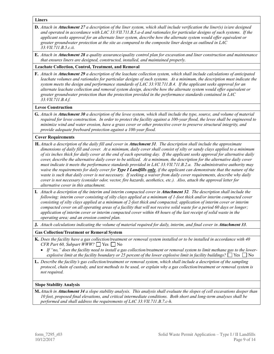 Form 7295 Solid Waste Permit Application - Type I / II Landfills - Louisiana, Page 9