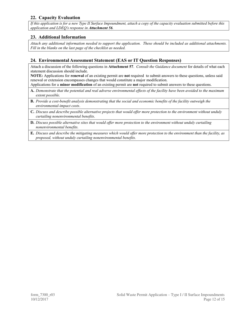 Form 7300 Solid Waste Permit Application - Type I / Type II Surface Impoundments - Louisiana, Page 12