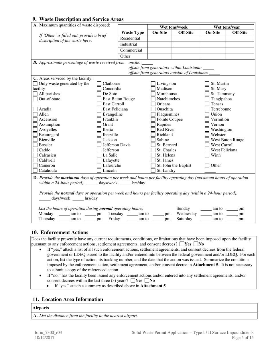 Form 7300 Solid Waste Permit Application - Type I / Type II Surface Impoundments - Louisiana, Page 5