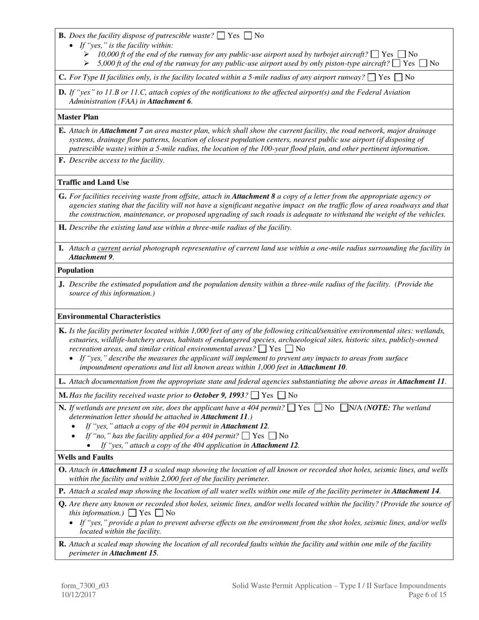 Form 7300 Solid Waste Permit Application - Type I / Type II Surface Impoundments - Louisiana, Page 6