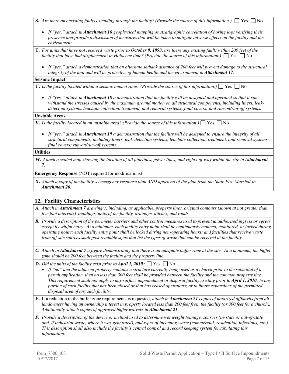 Form 7300 Solid Waste Permit Application - Type I / Type II Surface Impoundments - Louisiana, Page 7