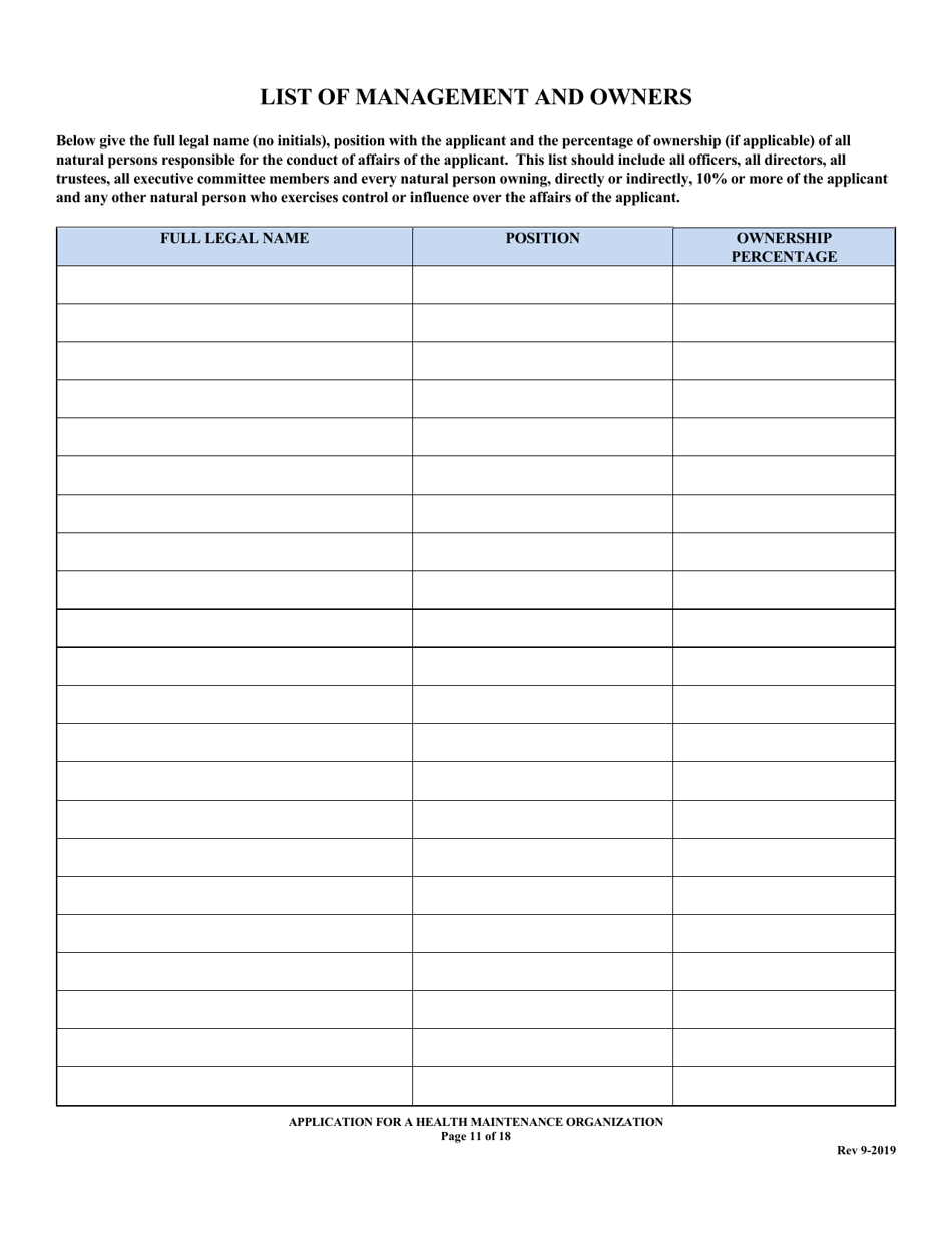 Application for Health Maintenance Organization License in Louisiana - Louisiana, Page 11