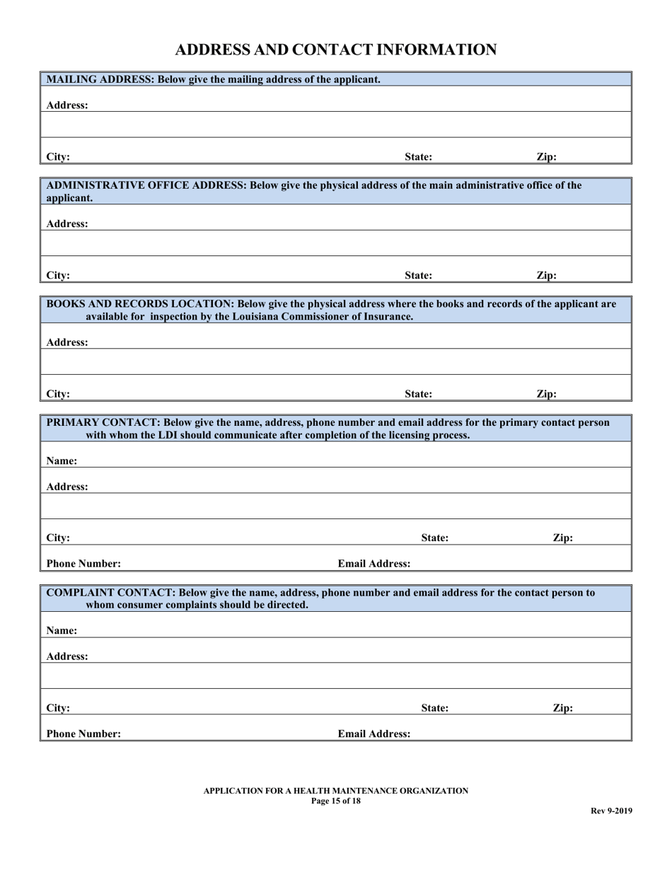 Application for Health Maintenance Organization License in Louisiana - Louisiana, Page 15