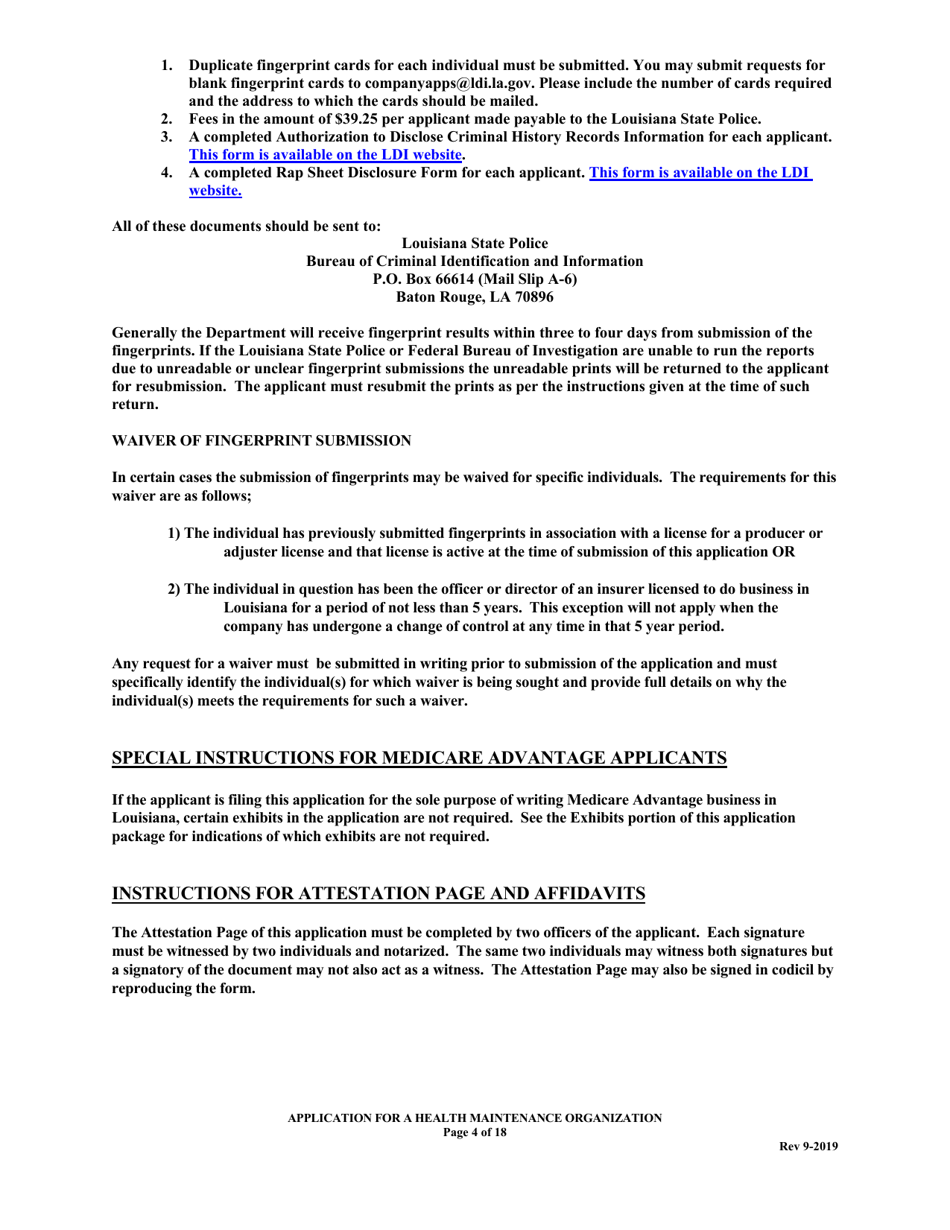 Application for Health Maintenance Organization License in Louisiana - Louisiana, Page 4