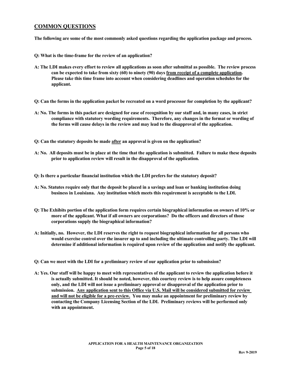 Application for Health Maintenance Organization License in Louisiana - Louisiana, Page 5