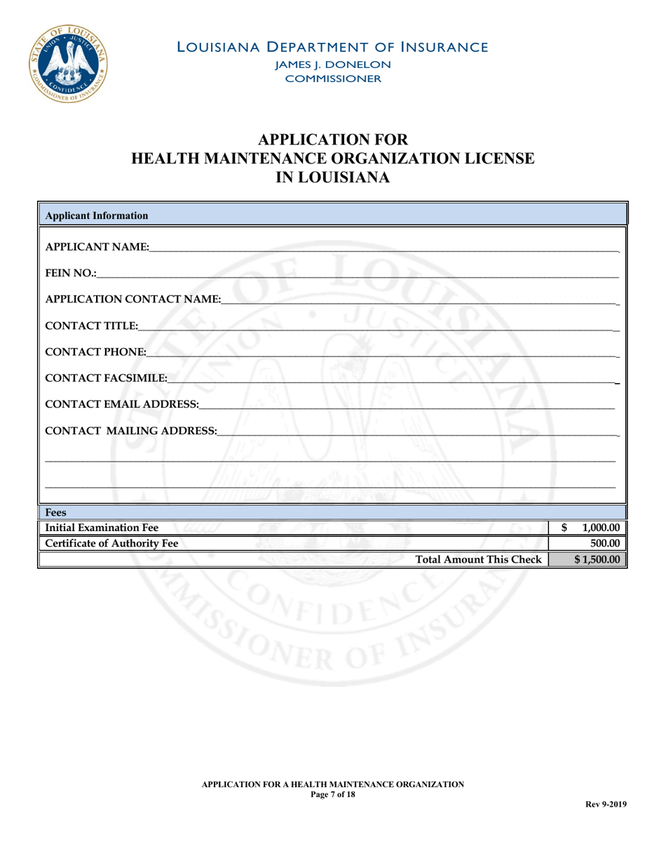 Application for Health Maintenance Organization License in Louisiana - Louisiana, Page 7